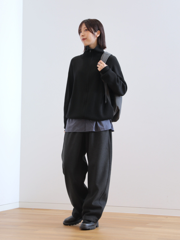 ブラッシュドスウェットワイドパンツ、ダブルフェイスフルジップ