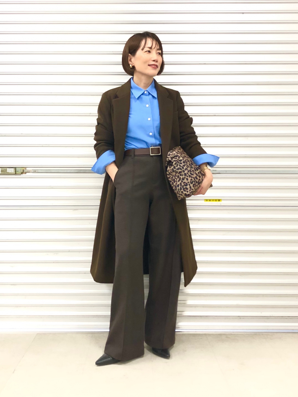 クルーネックT、スムースコットンクルーネックセーター」の着用