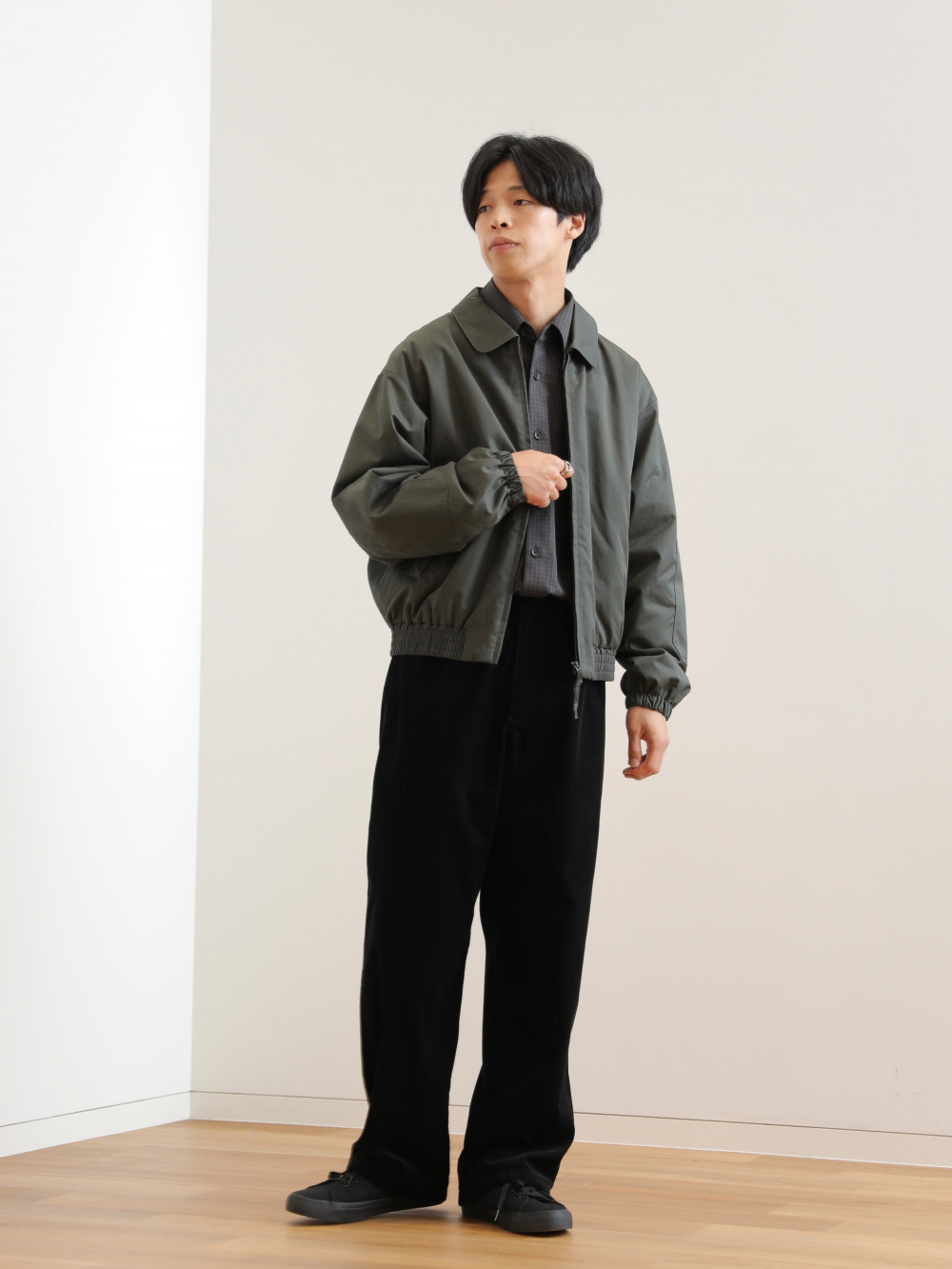 パフテックショートブルゾン、ツイルワークオーバーサイズシャツ
