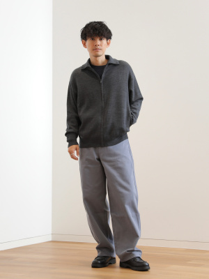 ダブルフェイスフルジップジャケット　BLACK UNIQLOU クルーネックTシャツ/長袖、ダブルフェイスフルジップジャケット