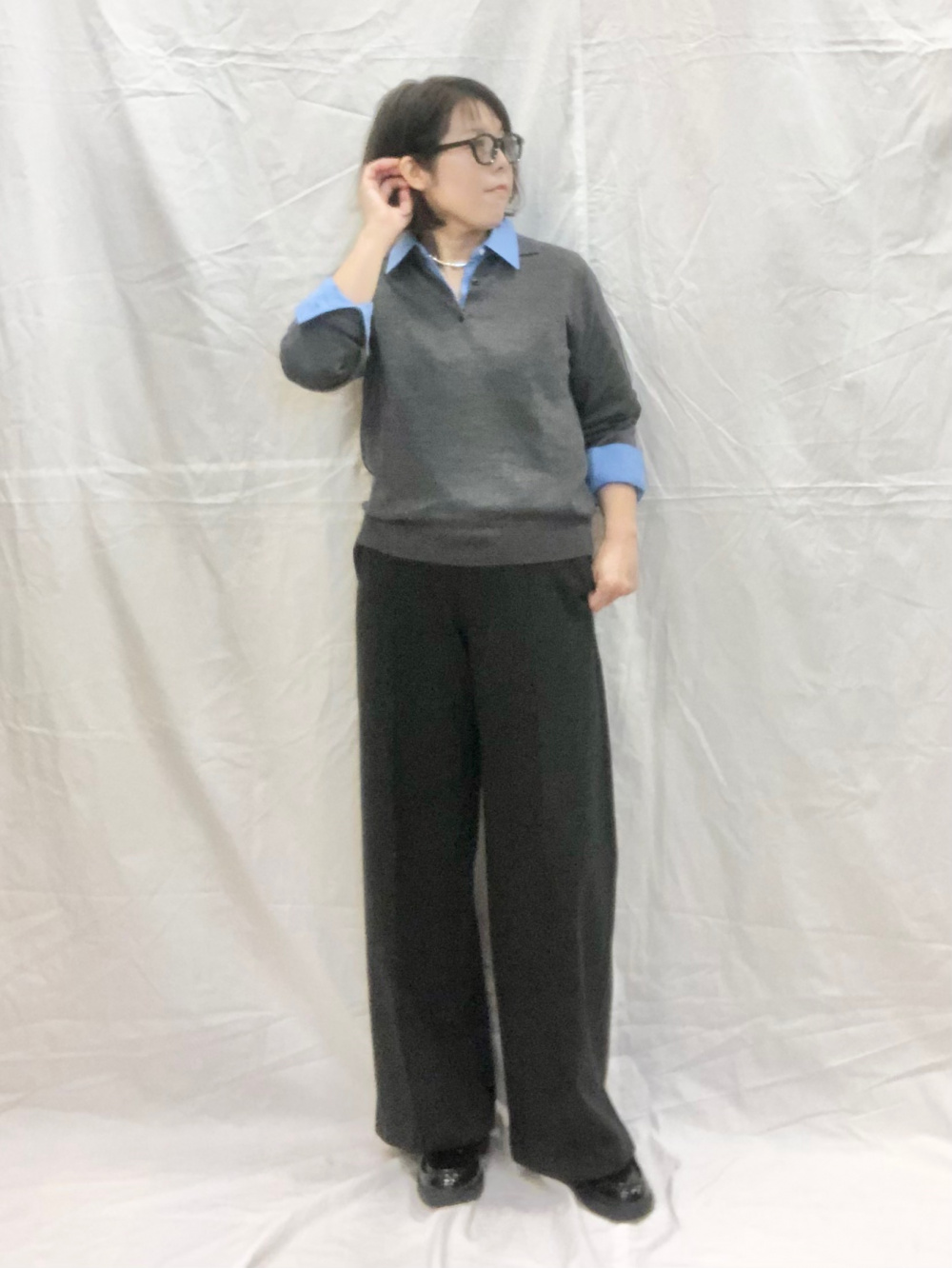 ボクシーラガーポロシャツ、オックスフォードシャツ」の着用