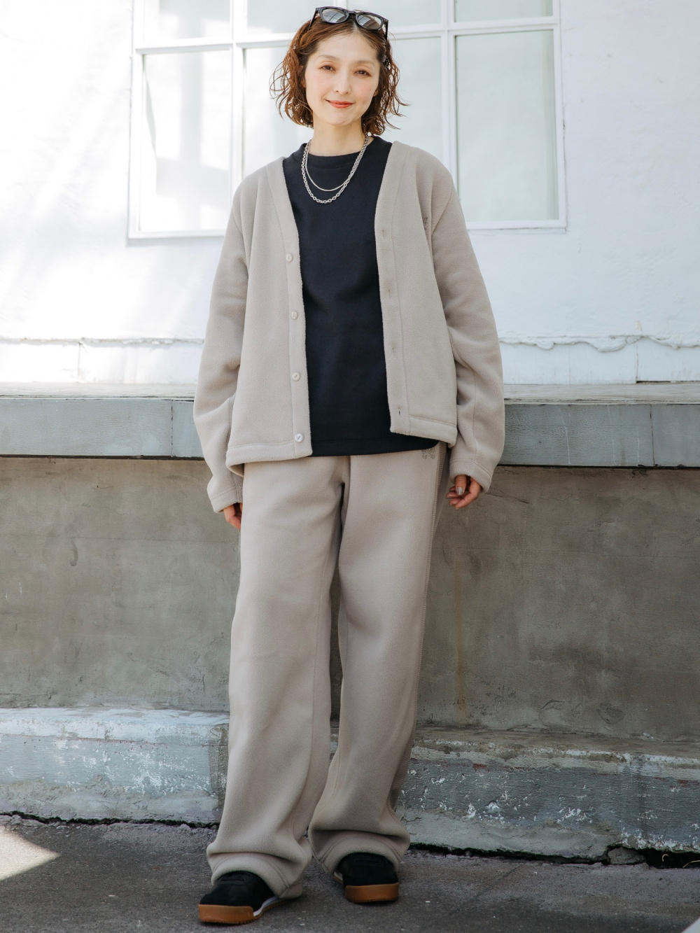 ソフトニットフリースクルーネックT、フリースオーバーサイズ