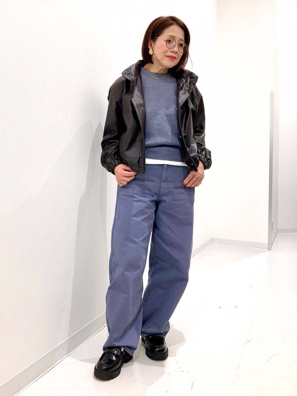 ダブルフェイスクルーネックセーター」の着用コーディネート