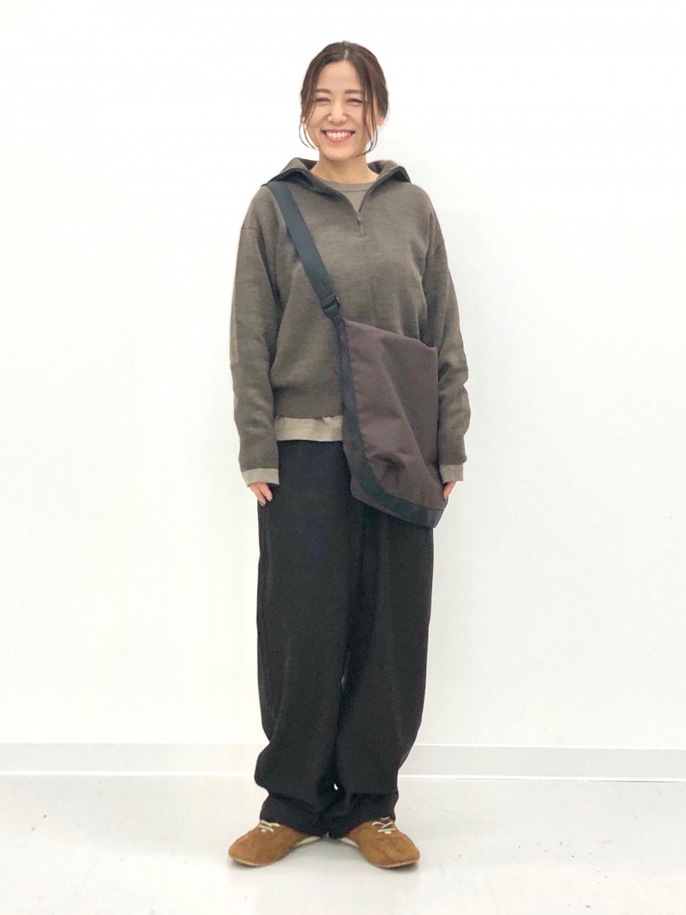 ブラッシュドスウェットワイドパンツ、ダブルフェイスフルジップ 