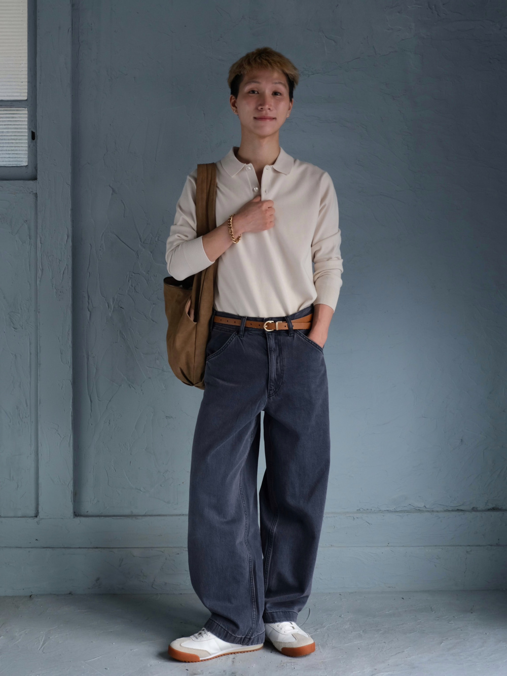 オーバーサイズカラーデニムジャケット、ワイドフィットカラージーンズ