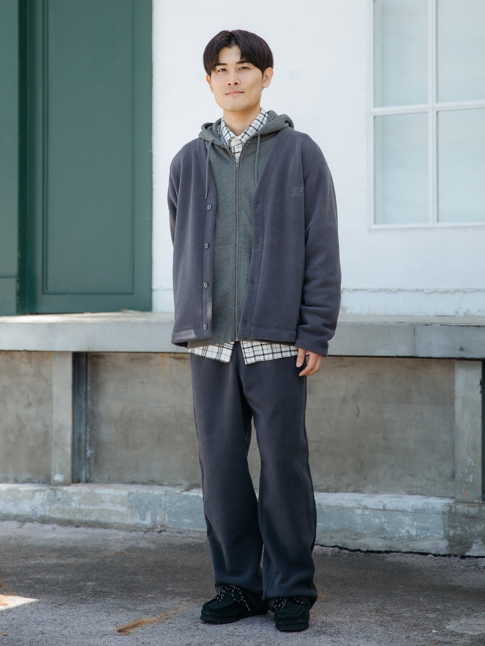 スウェットフルジップパーカ、フリースオーバーサイズカーディガン」の