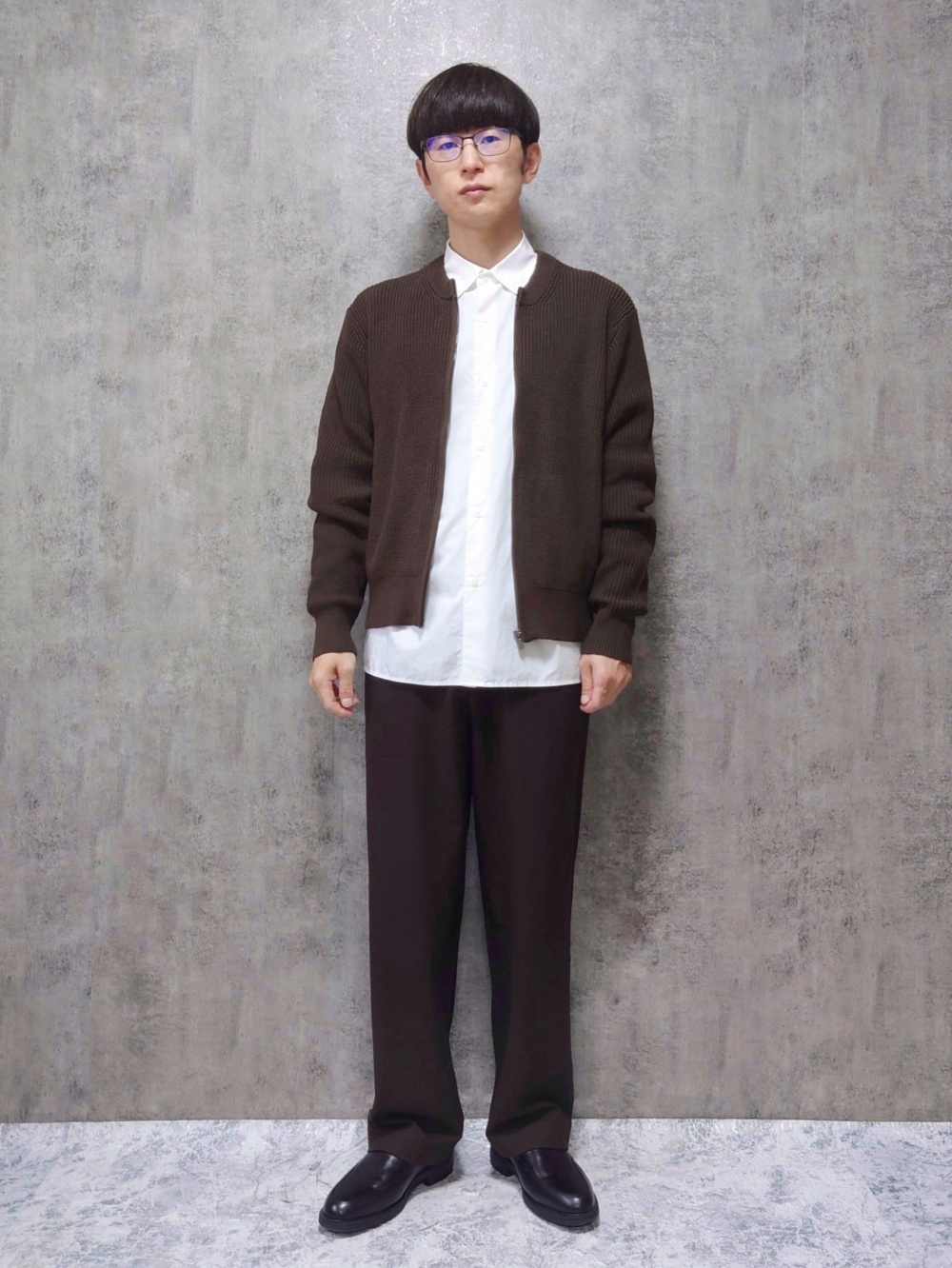 クルーネックフルジップカーディガン、ブロードオーバーサイズシャツ