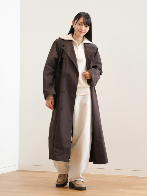 【新品タグ付き】UNIQLO U ステンカラーロングコート ダークブラウン L ステンカラーロングコートのレディースコーディネート一覧｜ユニクロ公式