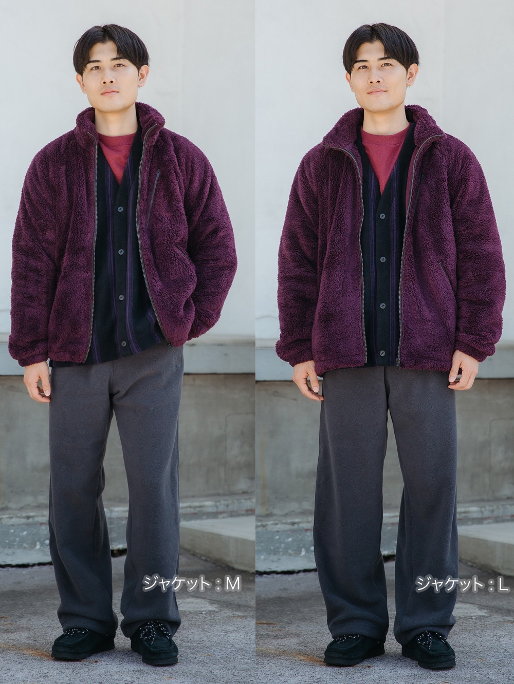 C6813 ソフトフリースブルゾン×ニットコーデ ソフトニットフリースクルーネックT、フリースジャケット」の着用