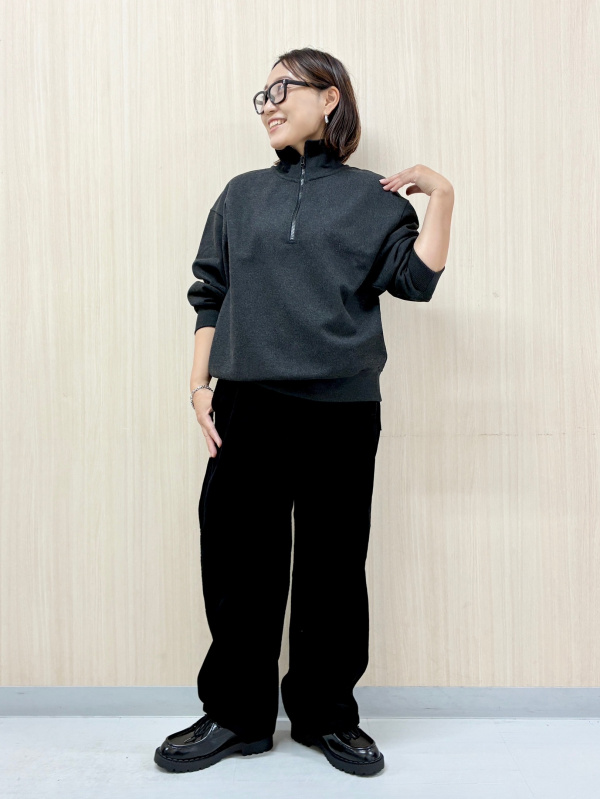 ブラッシュドスウェットハーフジップシャツ（メンズ）の着用