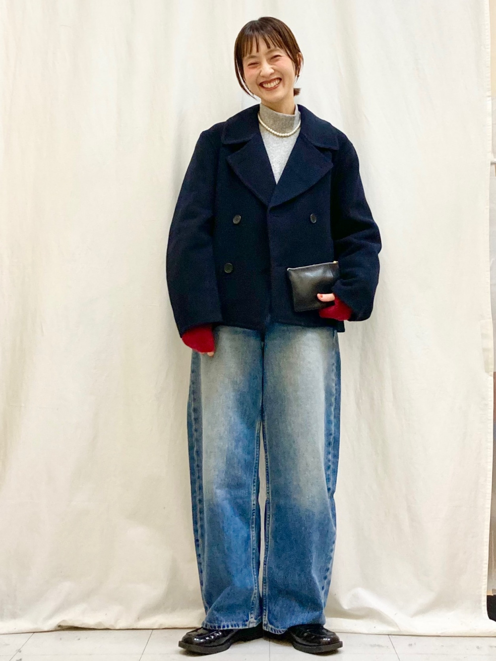 スムースコットンクルーネックセーター、ダブルフェイスショートコート