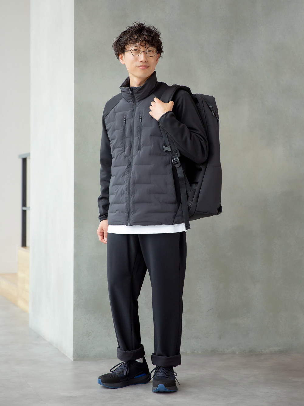 エアリズムコットンクルーネックTシャツ、ウォームストレッチパンツ/丈