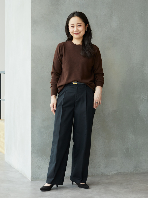 ブラッシュドジャージーワンピース、カシミヤクルーネックセーターの