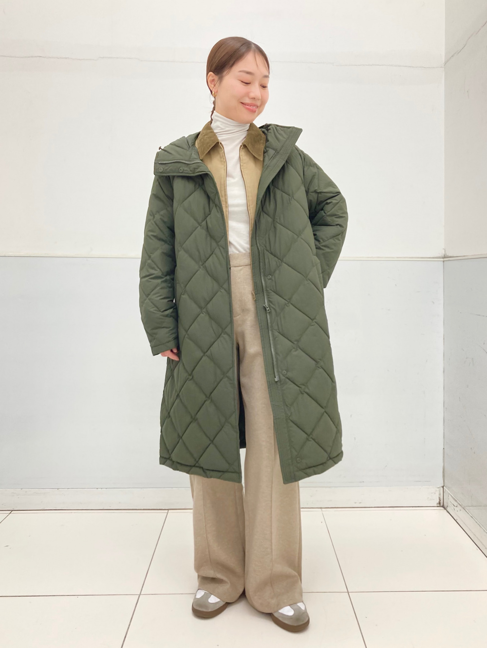 新品同様◆UNIQLO パフテックロングコート リラックスフィット M オリーブ パフテックロングコートリラックスフィット、ストレッチショートブーツ