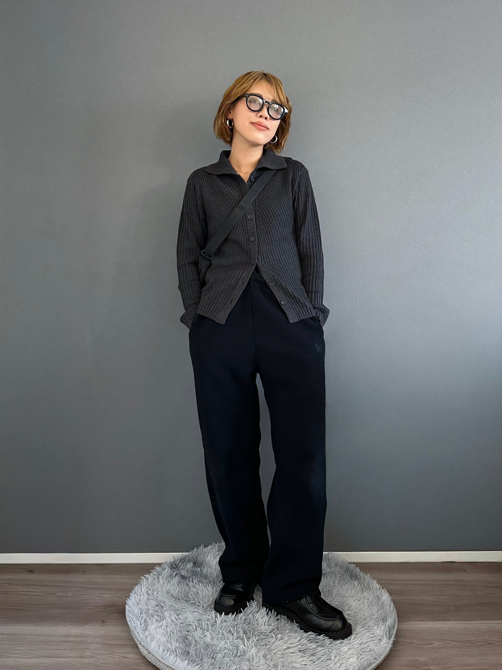 3Dニットメリノブレンドワンピース、メリノブレンドハイネック