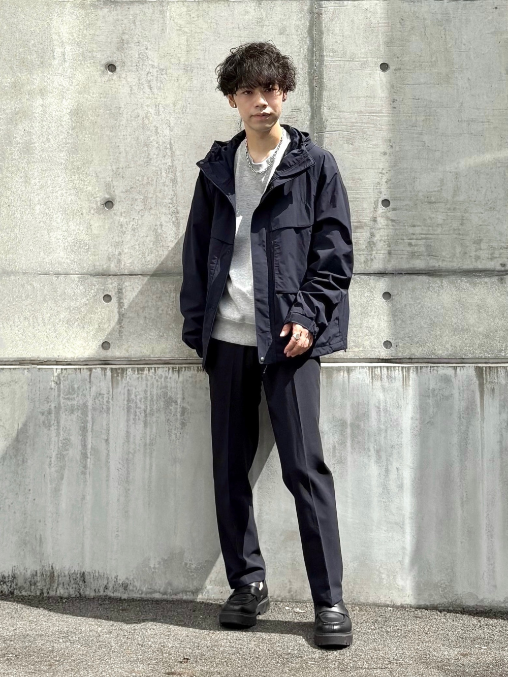 myday プレミアムノンアイロン ロングTシャツ M ネイビー ネイビー