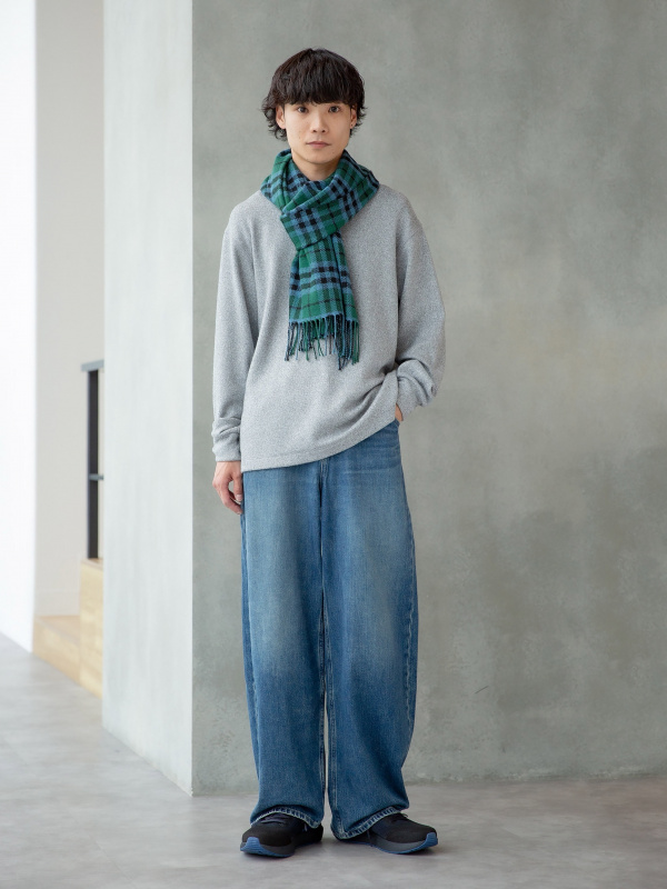 ソフトニットフリースクルーネックT（メンズ）の着用コーディネート