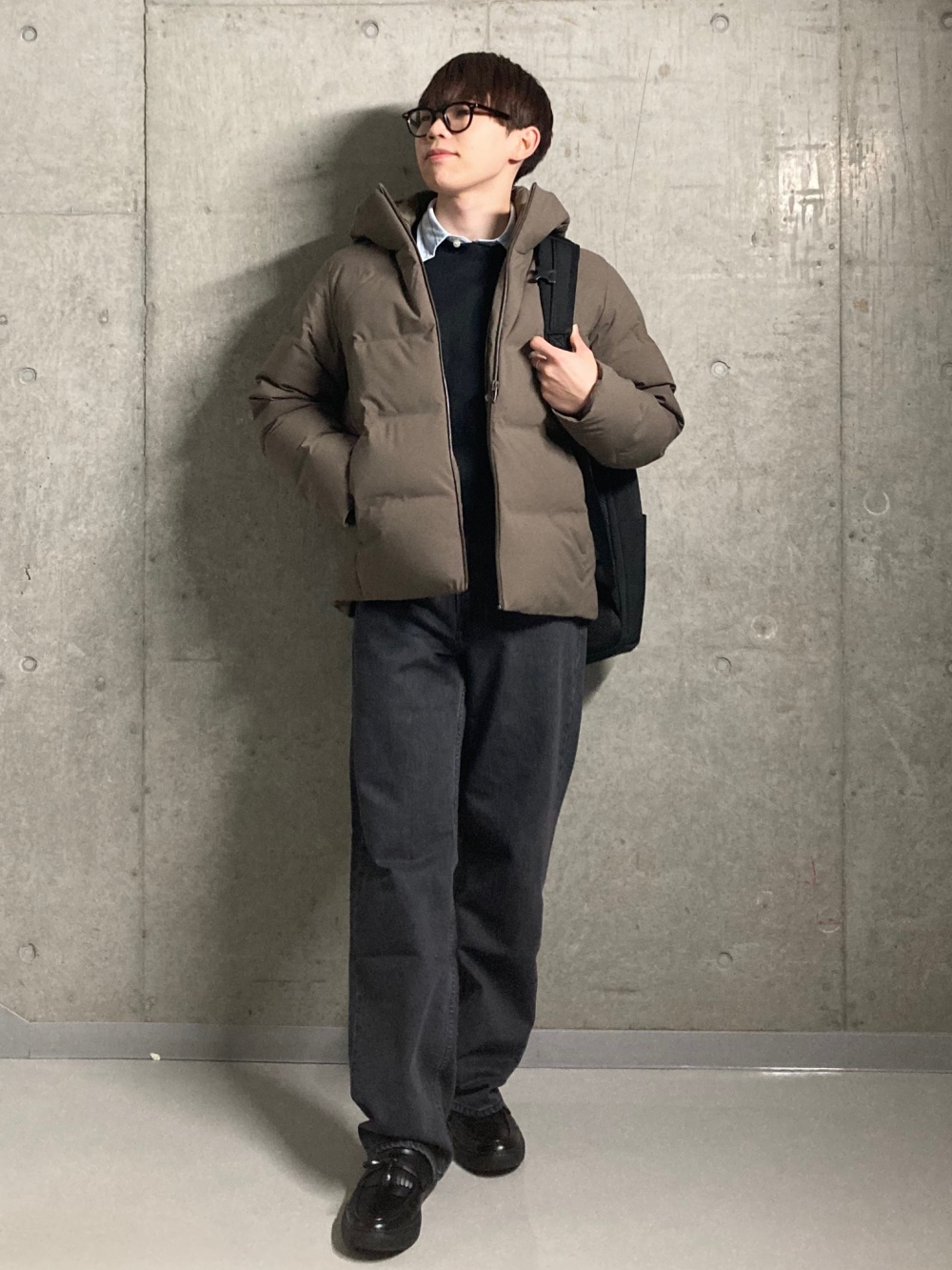 ソフトニットフリースクルーネックT、フリースジャケット」の着用