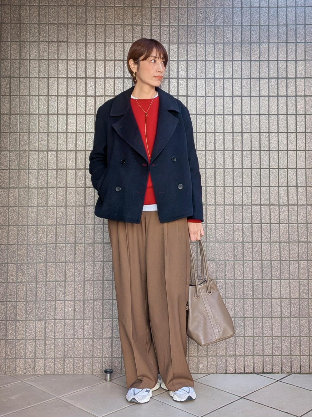 ダブルフェイスショートコートリラックスフィット、ピーナッツ