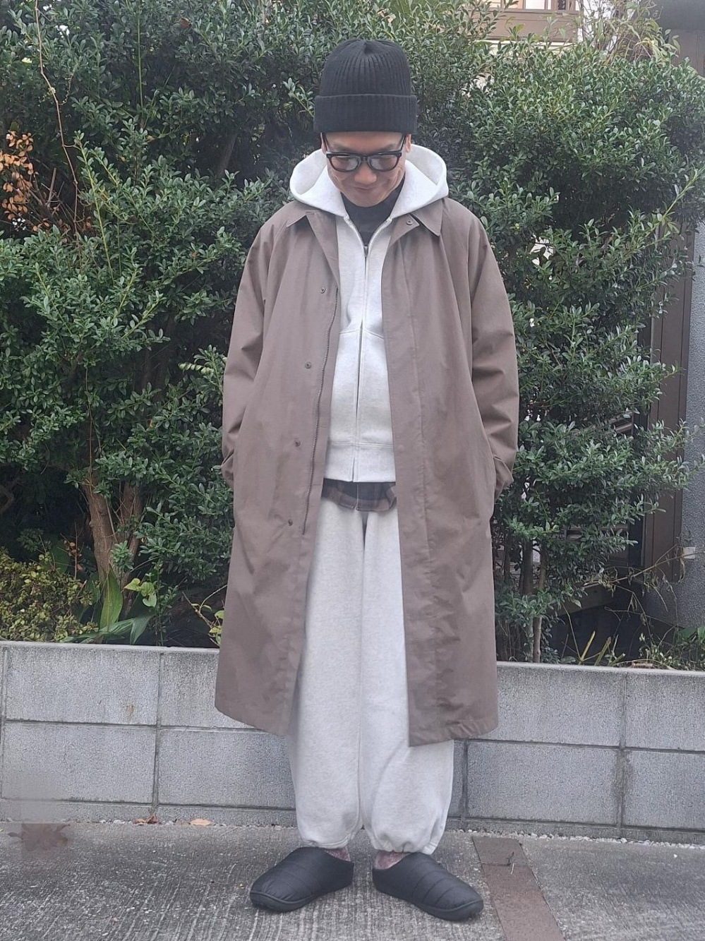 ブラッシュドスウェットワイドパンツ、オーバーサイズステンカラー