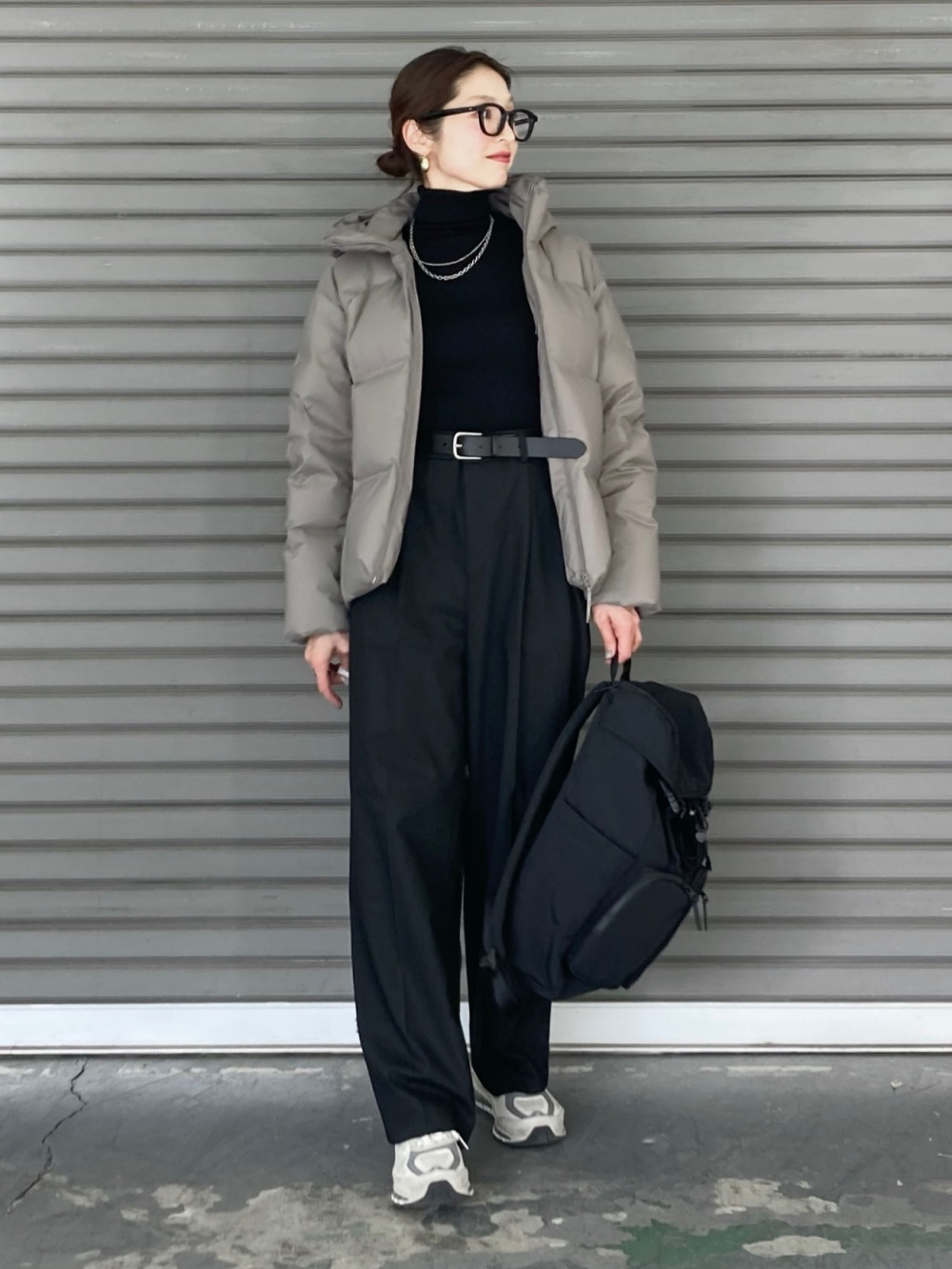 ソフトタッチタートルネックTシャツ、ウールチェックロングコート