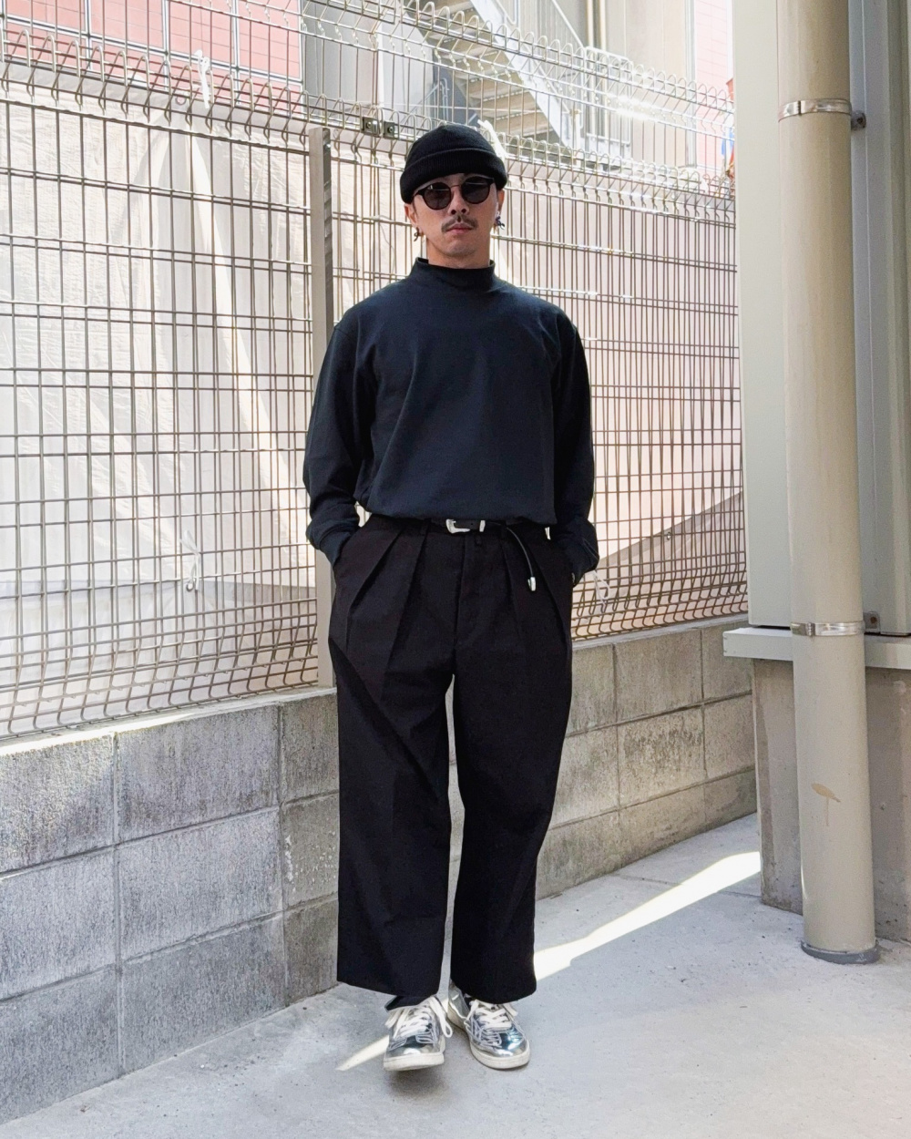 オーバーサイズカラーデニムジャケット、ブラッシュドモックネックT