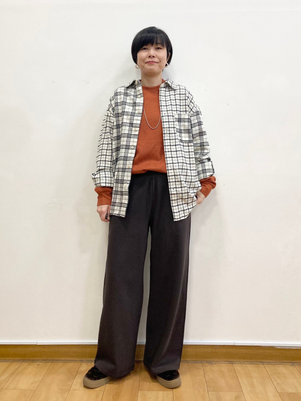 ウォームフリースストレートパンツ、ソフトニットフリースクルーネック