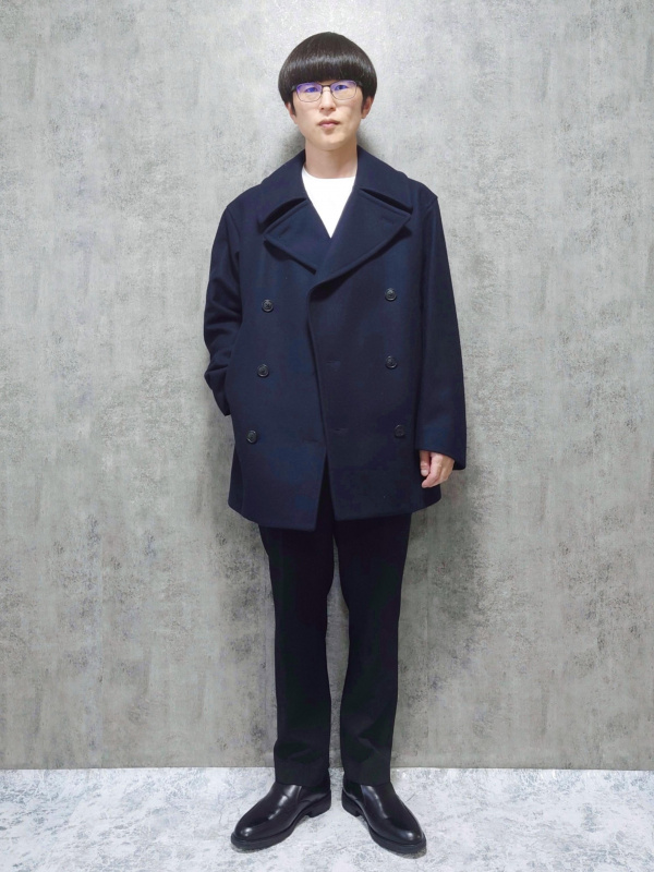 ウールブレンドオーバーサイズピーコート（メンズ）の着用