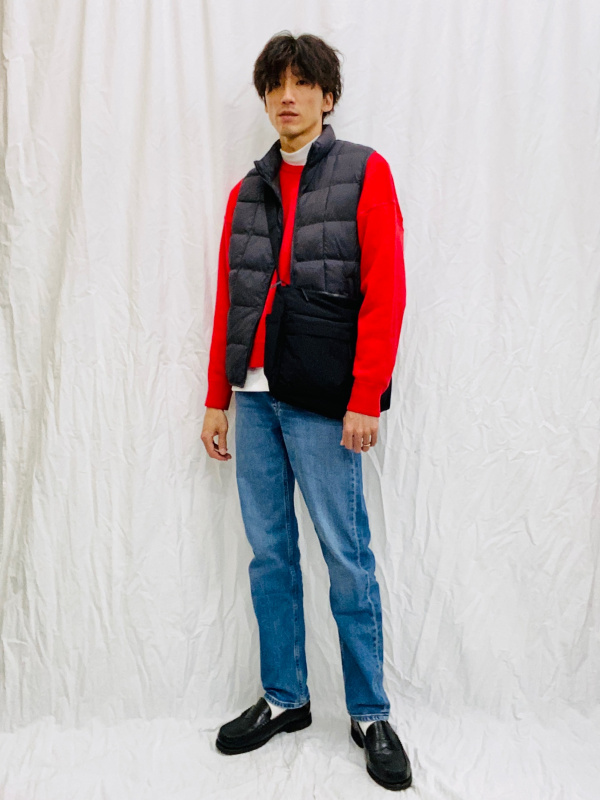 オーバーサイズカラーデニムジャケット、ブラッシュドモックネックT