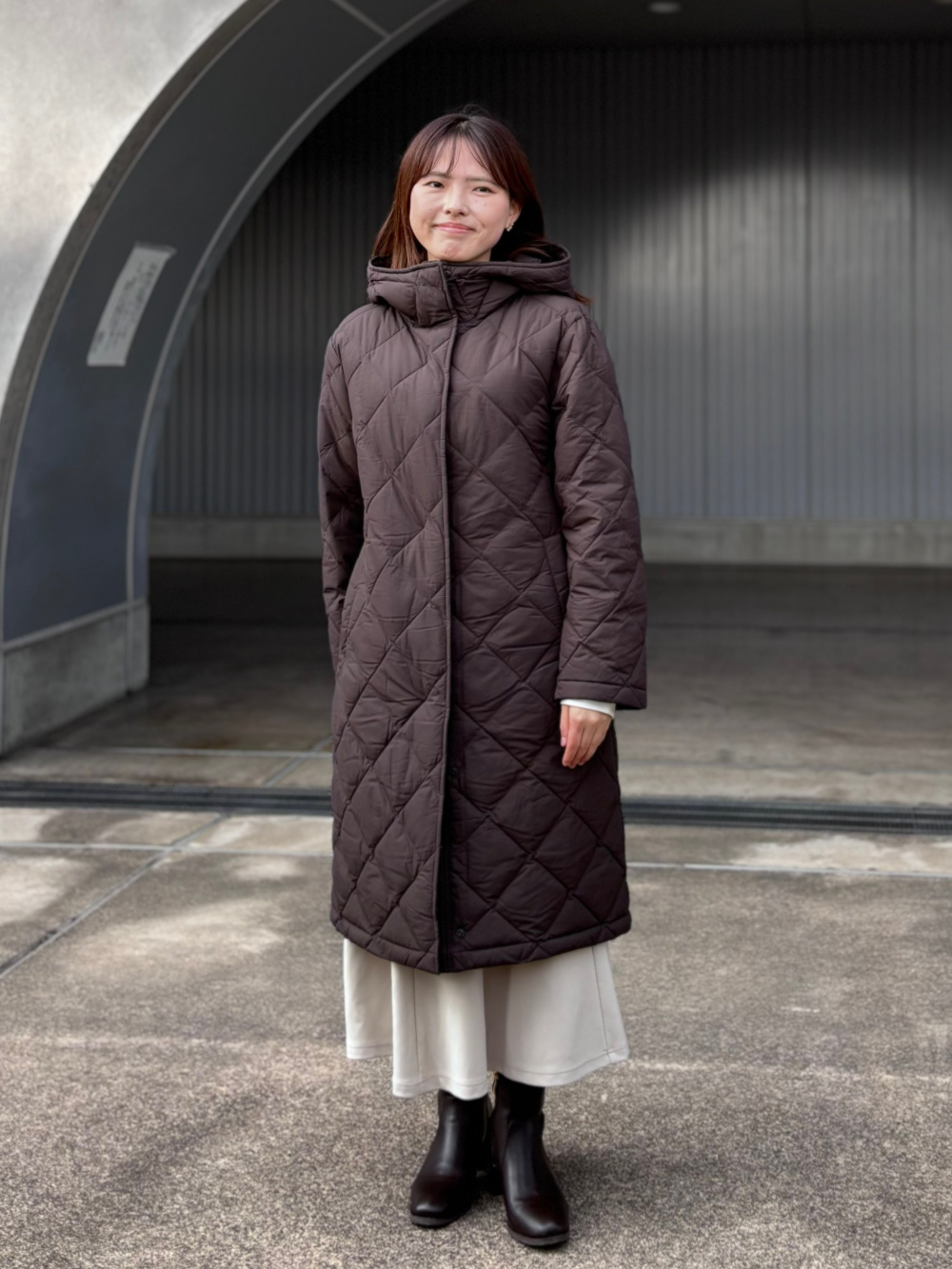 パフテックロングコートリラックスフィット」の着用コーディネート