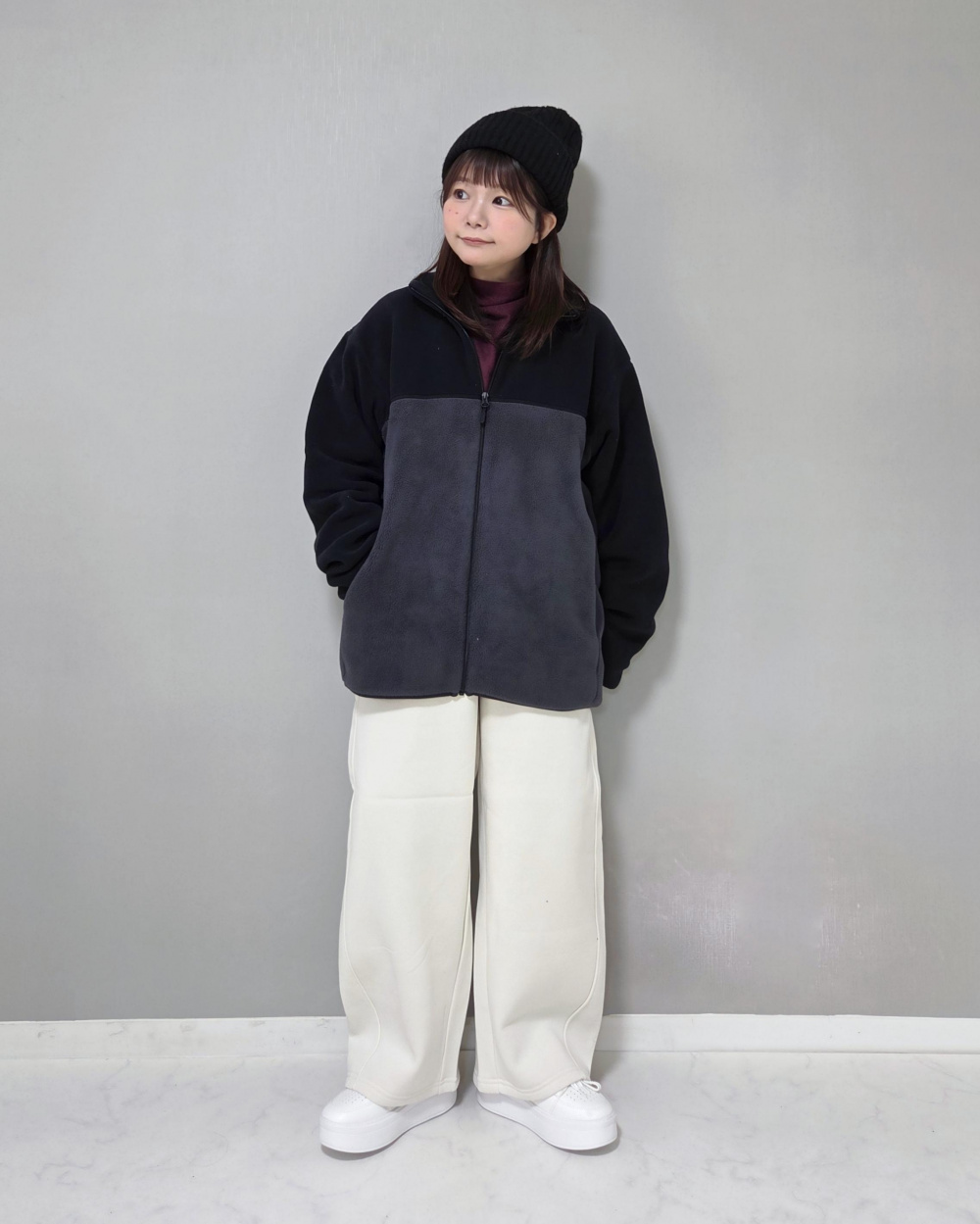 フリースジャケット、mofusand ファーリーフリースセット」の着用