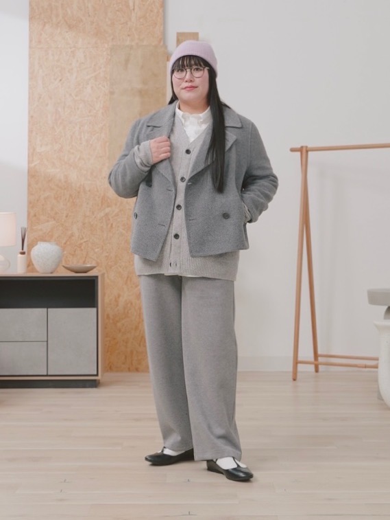 ダブルフェイスショートコートリラックスフィット、ブーツカット