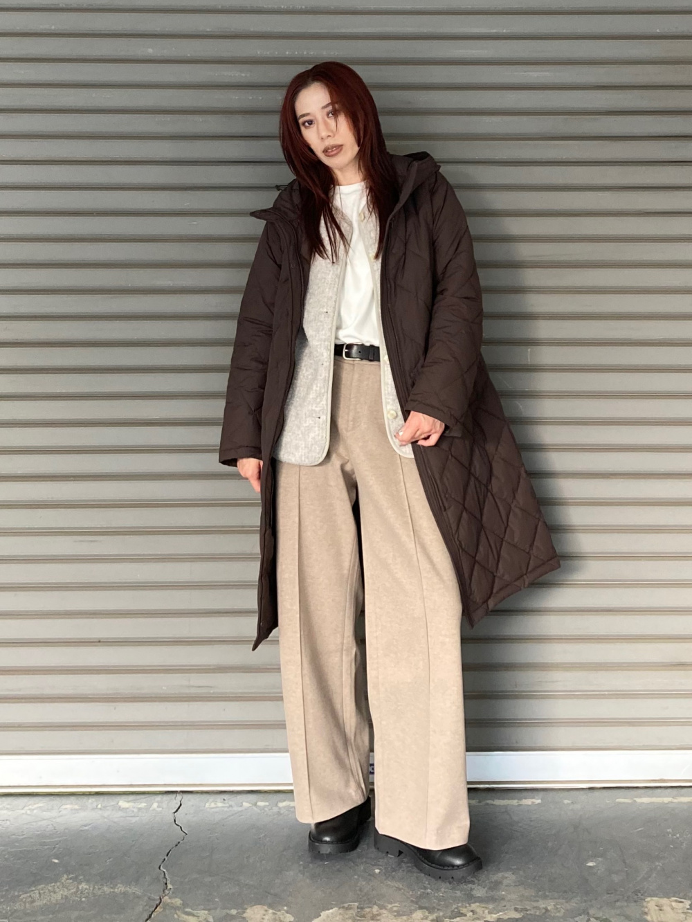 ソフトニットフリースクルーネックT、パフテックロングコート