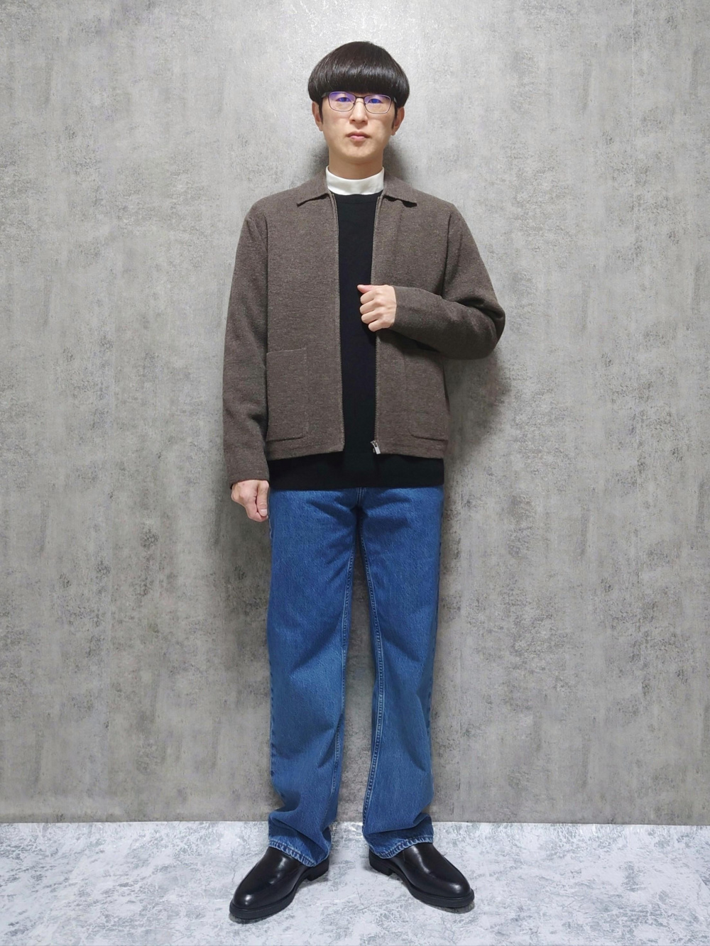 UNIQLO C ネイビー ニットフルジップジャケット UNIQLO:C メンズのニットフルジップジャケット可愛すぎた