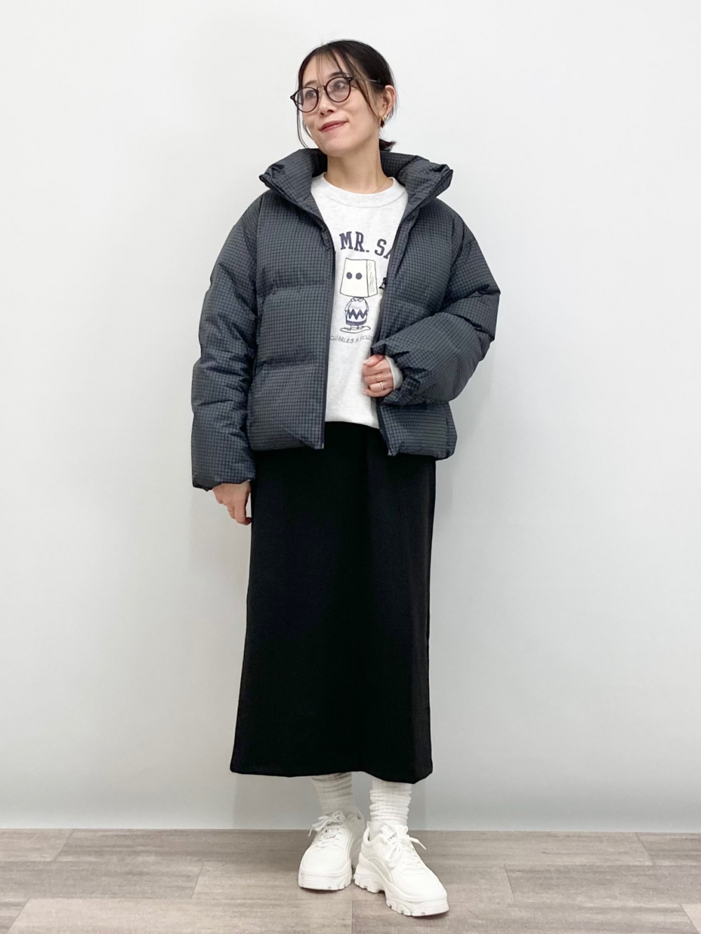 クレープジャージーワンピースノースリーブ」の着用コーディネート