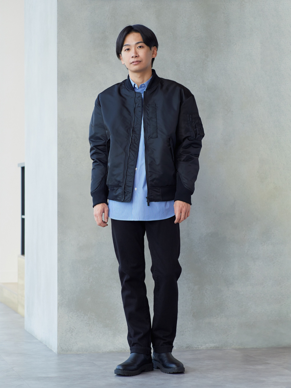 ニットフルジップジャケット、ブロードシャツ/ストライプ/レギュラー