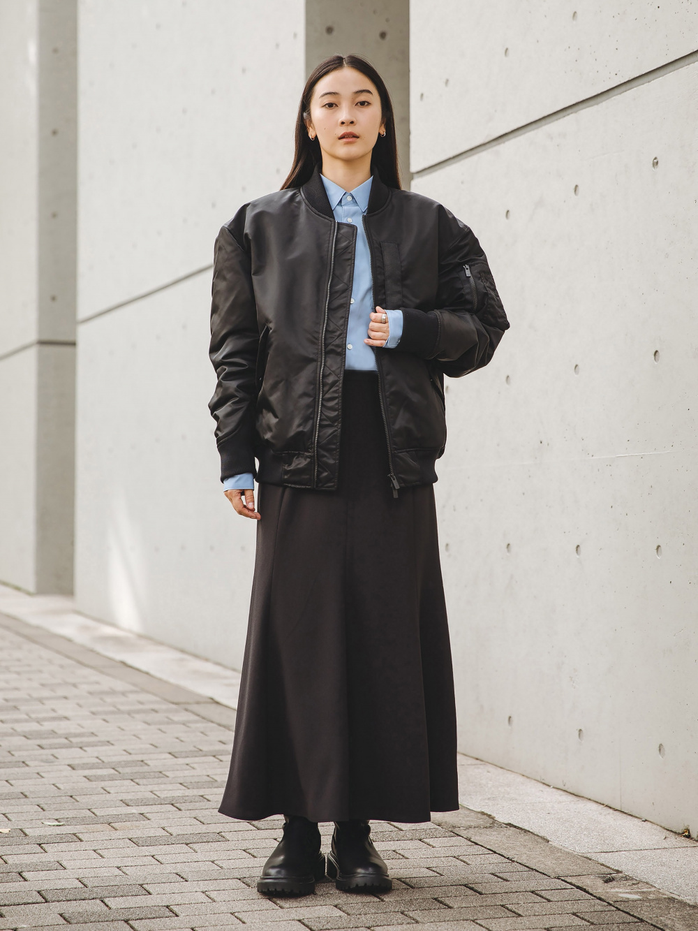 ハイブリッドダウンオーバーサイズMA-1ブルゾン、ブロードシャツ