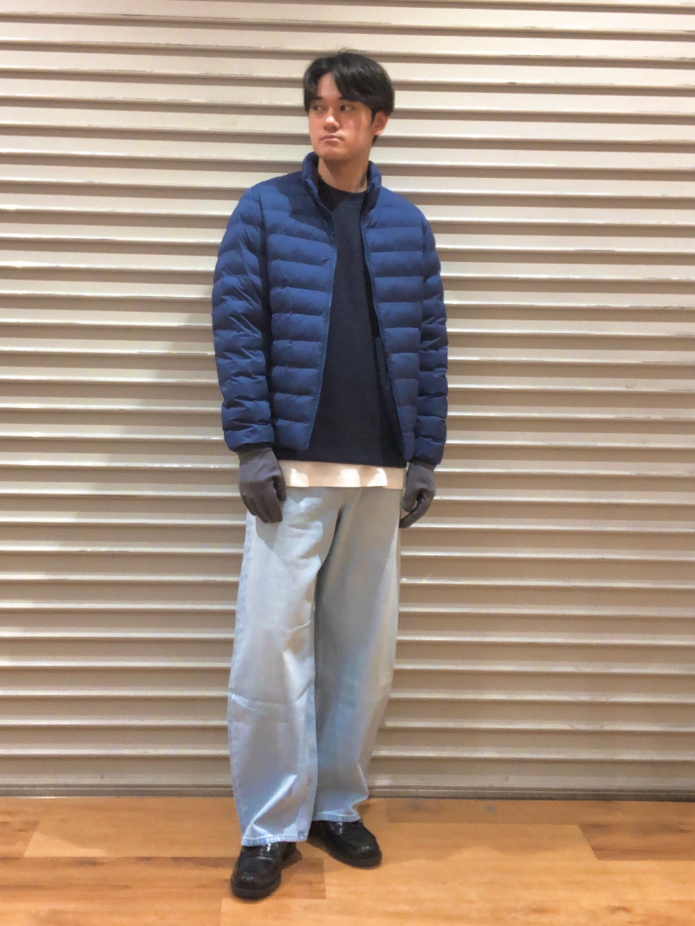 C6813 ソフトフリースブルゾン×ニットコーデ ソフトニットフリースクルーネックT、フリースジャケット」の着用