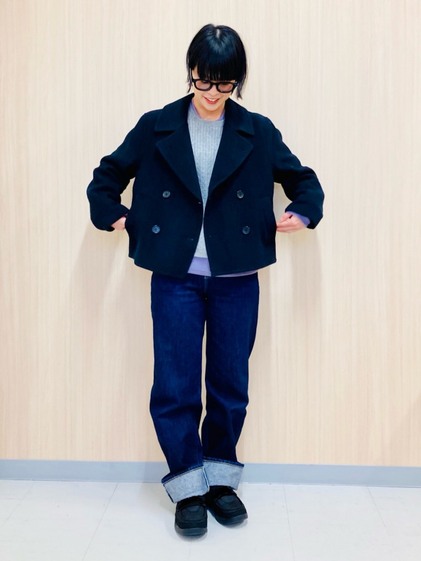 ダブルフェイスショートコートリラックスフィット NAVY (L) ダブルフェイスショートコートリラックスフィット」のレディースの
