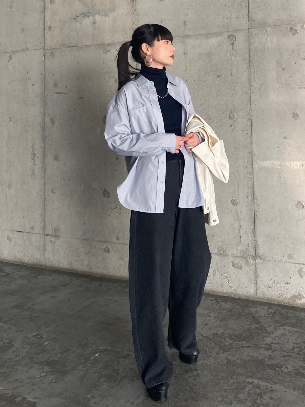 ハイブリッドダウンオーバーサイズMA－1、メリノリブタートルネック