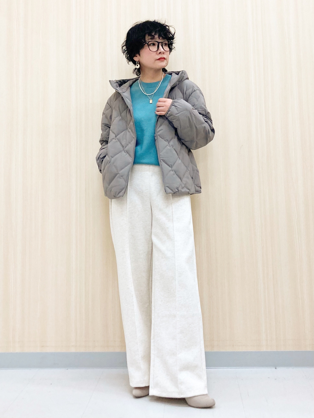 C6813 ソフトフリースブルゾン×ニットコーデ ニットフリース」の人気