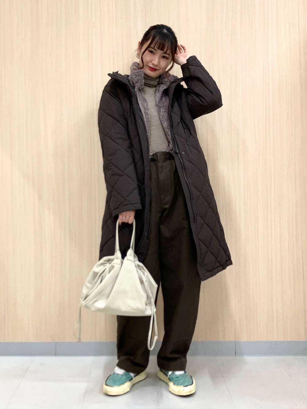 パフテックロングコートリラックスフィット、スウェットクロップド