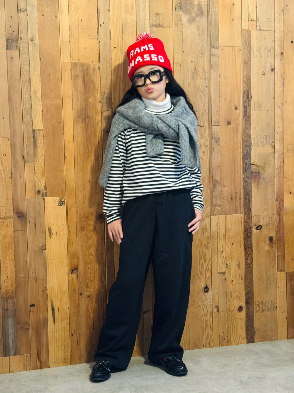 スウェットワイドパンツ/丈短め、ヒートテックフリースタートルネックT