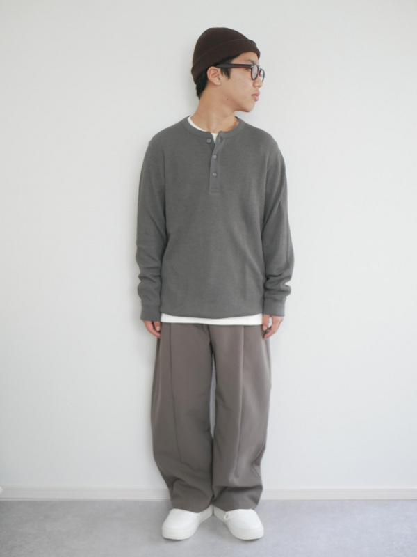 ヒートテックボアスウェットパンツ/丈長め、ワッフルヘンリーネックT