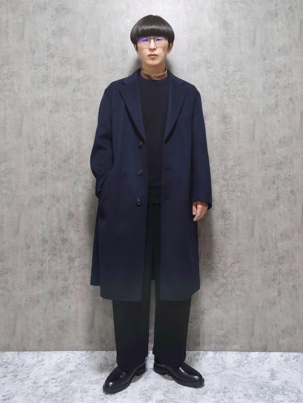 カシミヤブレンドオーバーサイズチェスターコート（メンズ）の着用