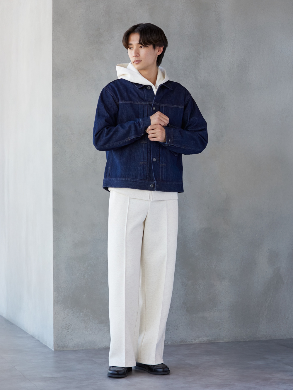 ミラノリブフルジップカーディガン、デニムトラッカージャケット」の