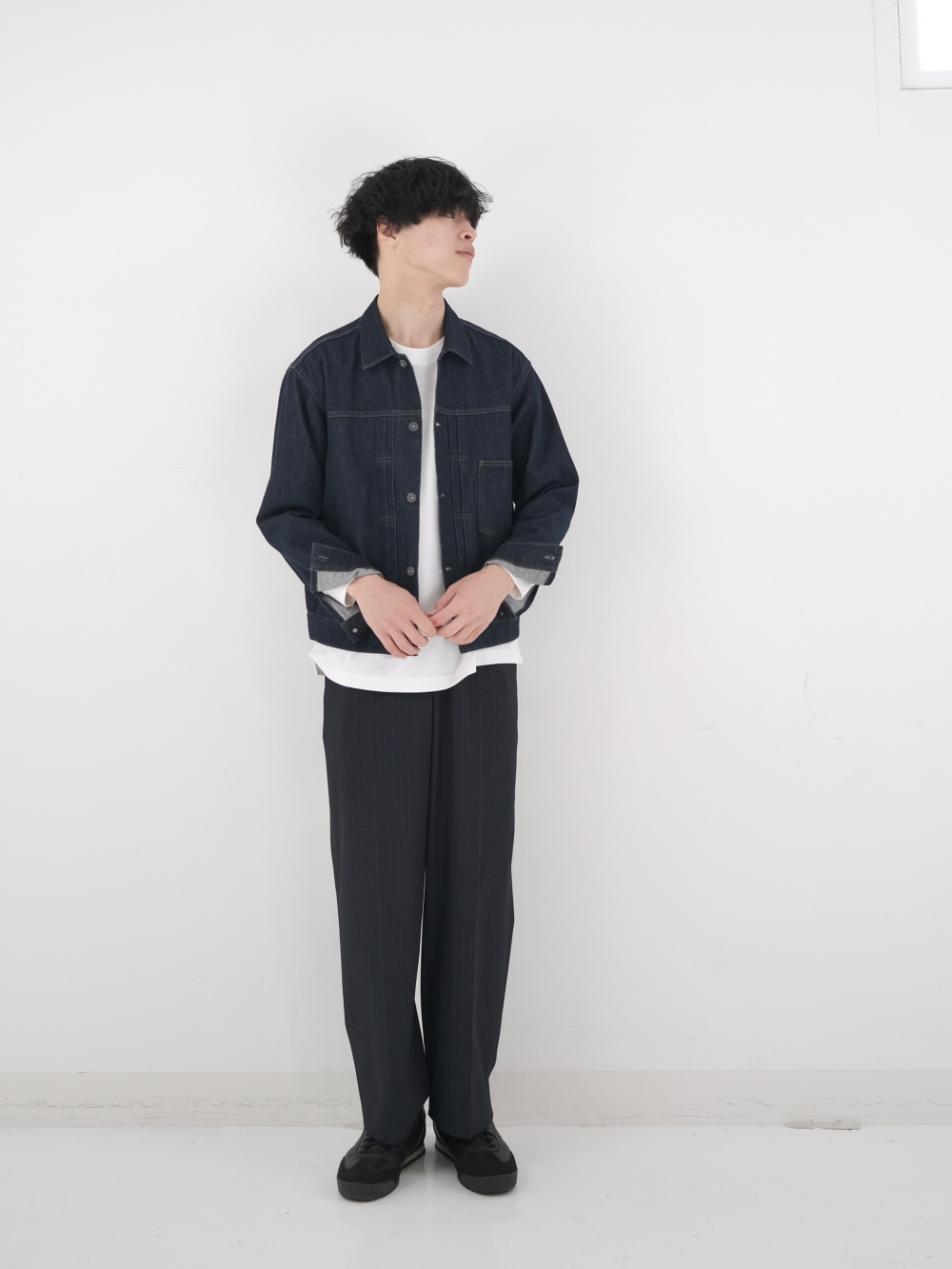 ソフトタッチクルーネックTシャツ/長袖、デニムトラッカージャケット