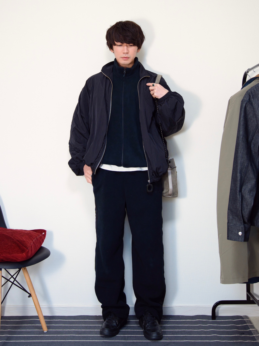 ブラッシュドジャージージャケット、フリースジャケット」の着用