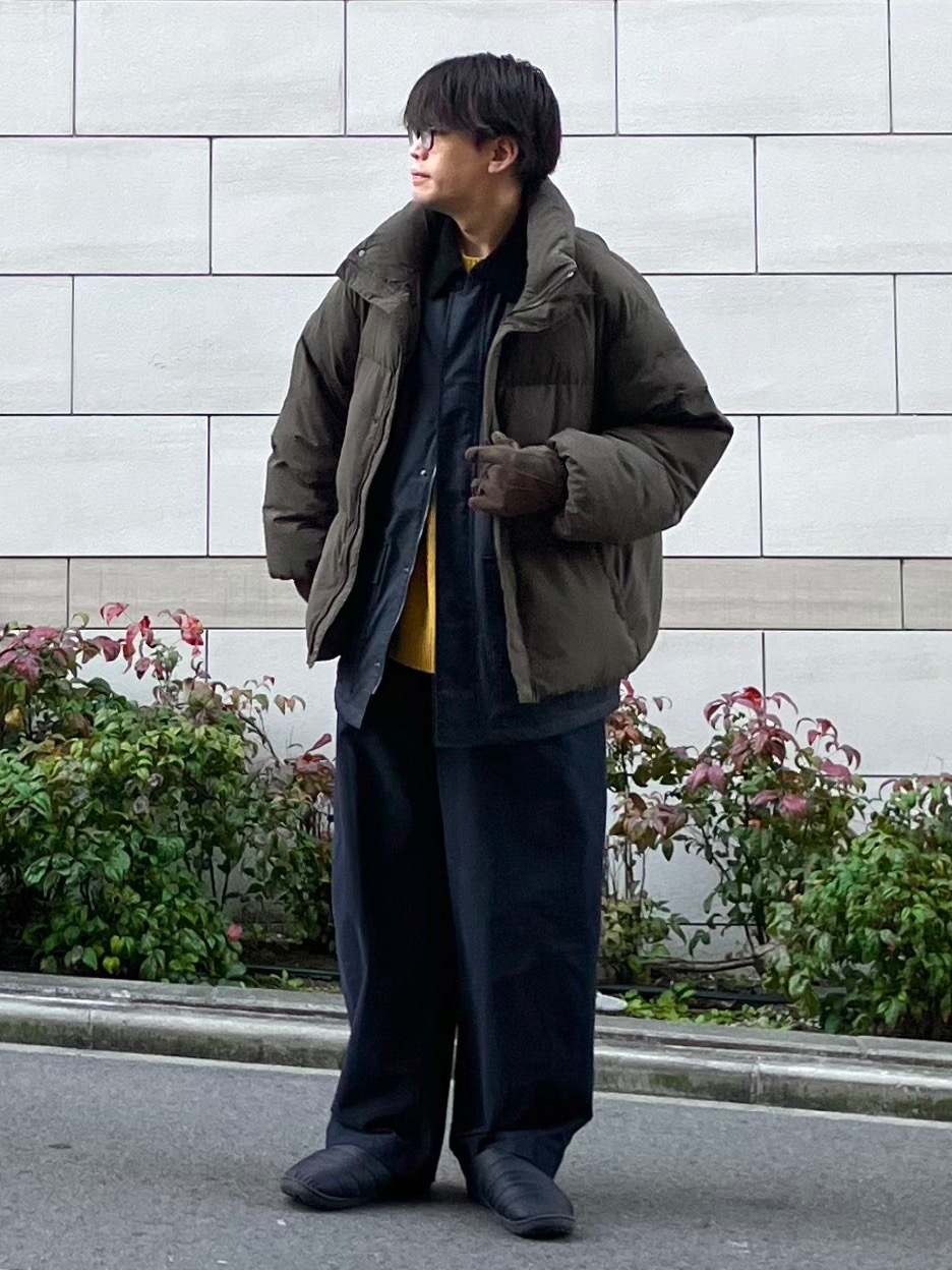 パデッドボリュームジャケット、ストレッチフリースモックネックT