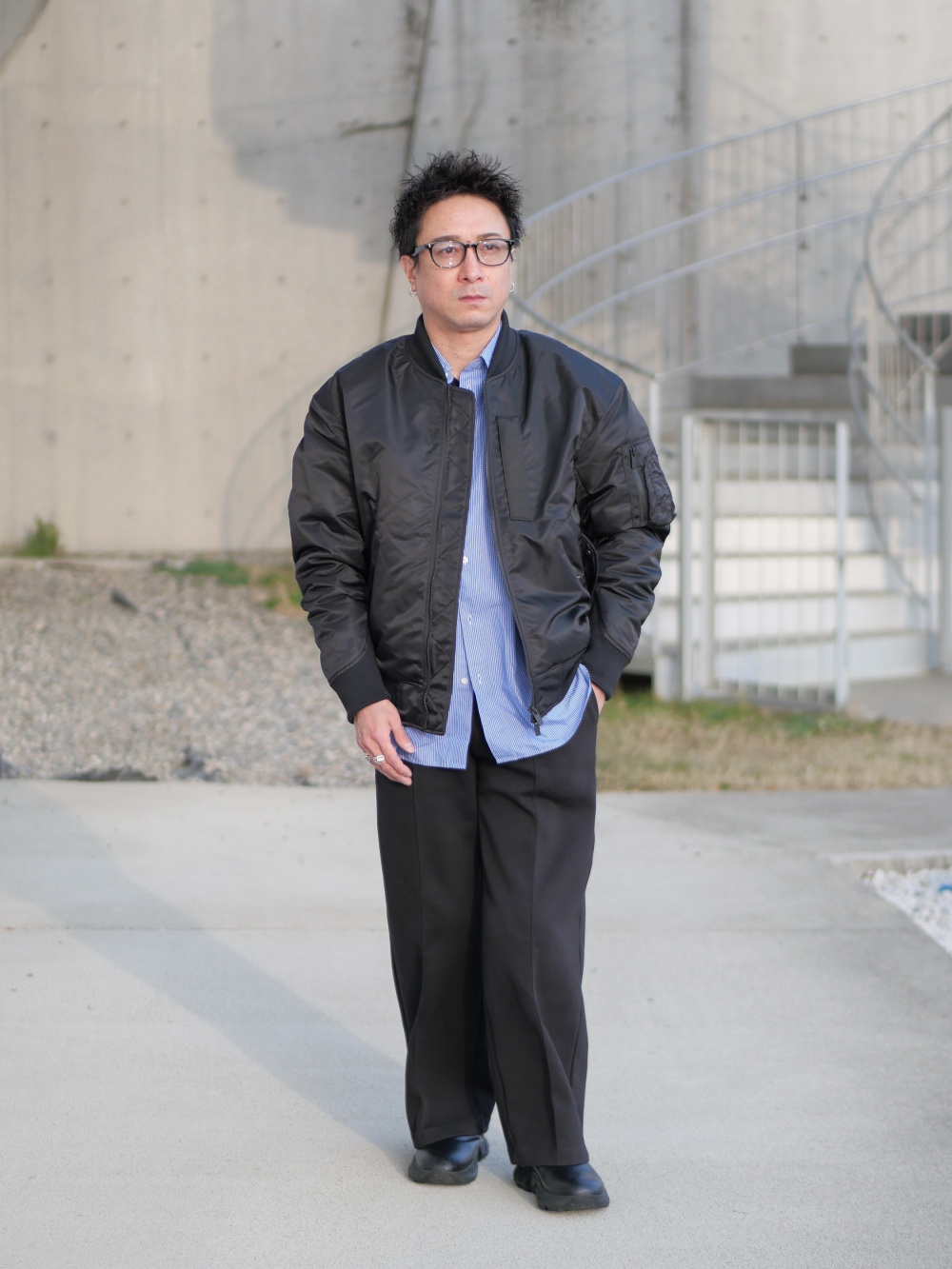 ハイブリッドダウンオーバーサイズMA-1ブルゾン、ブロードシャツ